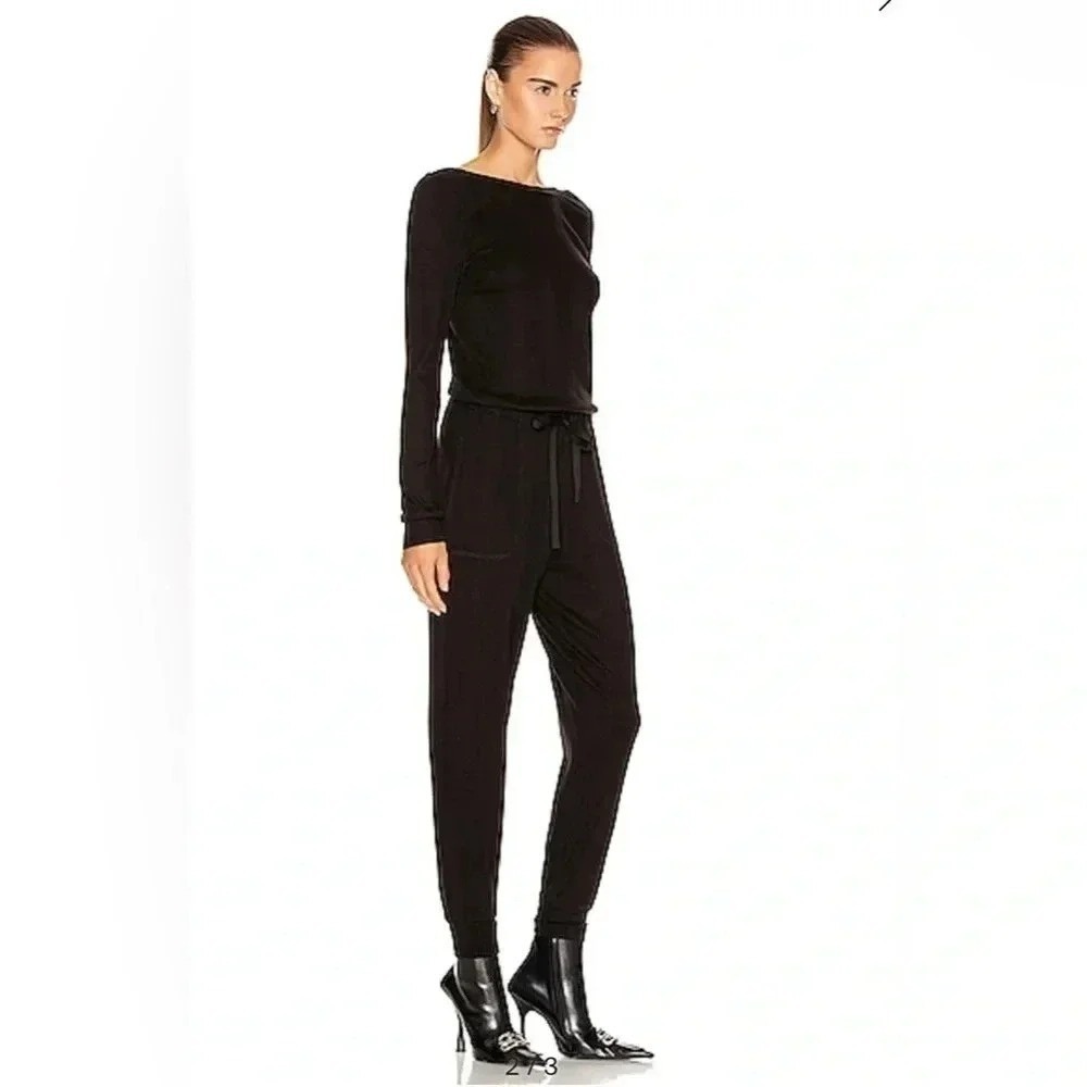 THE‎ RANGE Black Ribbed Long Sleeve Open Back Jumpsuit XS